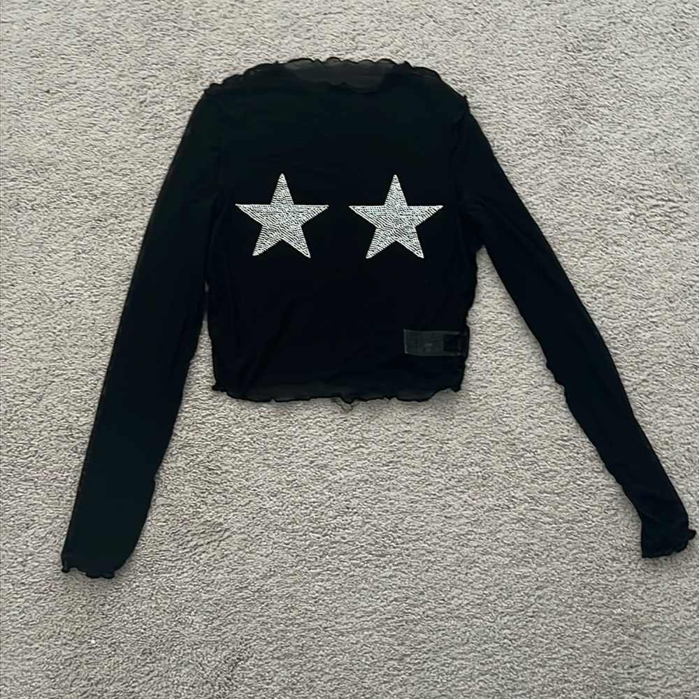 Brand New Sheer Black Top with Bedazzled Stars in a size Medium!